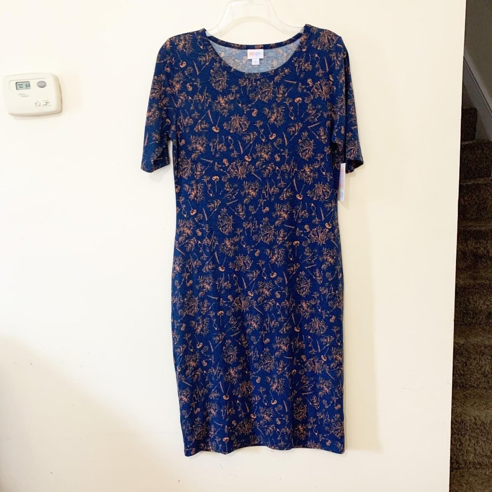 LuLaRoe Julia Dress Navy Floral Print Large Blue